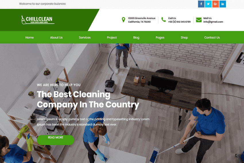 Chillclean Cleaning Services Responsive Website Template Free Download